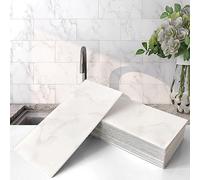 VAOVI Large Subway Self Adhesive Wall Tiles Bathroom,Stick on Kitchen Tile Stickers Marble Shower Wall Panels Waterproof 100x200mm(23Tiles,Carrara White)