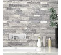 VAOVI Marble Effect Self Adhesive Linear Wall Tiles Metro Brick Stone Tiles,Waterproof Bathroom Wall Panels Matt Heat Resistant Fireplace Peel and Stick Mosaic(Grey,10sheets)