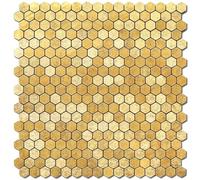 VAOVI Metallic Gold Stick on Tiles Kitchen Splashback,Self Adhesive Golden Stickers 3D Wall Panels Metal Mosaic Heat Resistant(Penny Hexagon,10sheets)