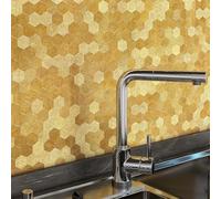 VAOVI Metallic Gold Stick on Tiles Kitchen Splashback,Self Adhesive Golden Stickers 3D Wall Panels Metal Mosaic Heat Resistant (Hexagon,10sheets)