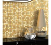 VAOVI Metallic Gold Stick on Tiles Kitchen Splashback,Self Adhesive Golden Stickers 3D Wall Panels Metal Mosaic Heat Resistant (Mini Square,5sheets)