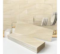 VAOVI Single Metro Subway Stick on Bathroom Wall Tiles Self Adhesive Sticky Kitchen Marble Splashback Panels(Beige,16Tiles)