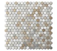 VAOVI Small 3D Stone Effect Hexagon Self Adhesive Wall Tiles,Bathroom Tile Stickers Waterproof Stick on Mosaic Tiles Kitchen Splashback Matte Peel & Stick Backsplash (Beige Sand,5pcs)