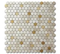 VAOVI Small 3D Stone Effect Hexagon Self Adhesive Wall Tiles,Bathroom Tile Stickers Waterproof Stick on Mosaic Tiles Kitchen Splashback Matte Peel & Stick Backsplash (Champagne Gold,10pcs)