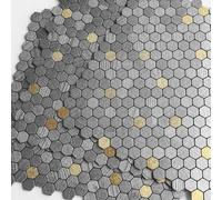VAOVI Small 3D Stone Effect Hexagon Self Adhesive Wall Tiles,Bathroom Tile Stickers Waterproof Stick on Mosaic Tiles Kitchen Splashback Matte Peel & Stick Backsplash (Black Gold,5pcs)