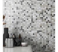 VAOVI Small Square Tiles Stickers for Kitchen Splashback,3D Stone Effect Stick-on-Tiles Matte Self-Adhesive Wall Tiles Peel and Stick Mosaic Waterproof (Grey Mix,5pcs)