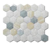 VAOVI Stick on Tiles Kitchen Hexagon Marble Self Adhesive Backsplash Wall Panels,Honeycomb Metallic Mosaic Stickers Bathroom Waterproof(Blue Grey,10sheets)