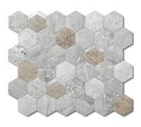 VAOVI Stick on Tiles Kitchen Hexagon Marble Self Adhesive Backsplash Wall Panels,Honeycomb Metallic Mosaic Stickers Bathroom Waterproof(Autumn Grey,10sheets)