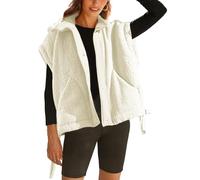 VAOYIU Women's Fleece Vest Casual Sleeveless Oversized Sherpa Jacket Button Down Vests Outerwear with Pockets, Apricot, S