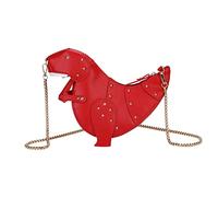 VAPADOO Dinosaur Shape Cross Body Bag, Novel Pu Leather Shoulder Bag, Funny Rivet Animal Style Clutch Purse with Chains, T-Rex Shoulder Messenger Handbag for Girls Women Ladies,Red