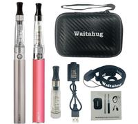 vape starter kit eGo T - 2 packs 1100mAh eGo-T battery e cigarette - 3pcs spring electrode CE4 atomizer - ecigs full kit - 2ml TPD Version No E-Liquid No Nicotine (Steel-Pink)