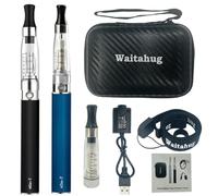 vape starter kit eGo T - 2 packs 1100mAh eGo-T battery e cigarette - 3pcs spring electrode CE4 atomizer - ecigs full kit - 2ml TPD Version No E-Liquid No Nicotine (Black-Blue)