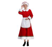 VAPICK Women's Christmas Costume 5PCS Mrs Claus Costume Adult Miss Santa Clause Dress Outfit (Medium)