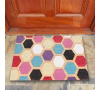 Vapinity Large Coir Door Mat 45 x 75cm Embossed Hexagon Print - Natural Coconut Fibre, Front Door Welcome Mat with Non-Slip Backing, Durable Eco-Friendly Dirt Trapper Boot Scraper Outdoor