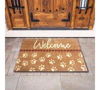 Vapinity Large Embossed Coir Door Mat 45 x 75cm Paw Print - Natural Coconut Fibre, Front Door Welcome Mat with Non-Slip Backing, Durable Eco-Friendly Dirt Trapper Boot Scraper Outdoor