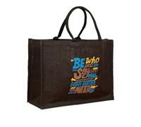Vapinity Large Printed Jute Hessian Shopping Bag - Be Who You Are | Waterproof Lined Reusable Tote with Cotton Handles | 40 x 33 x 14cm