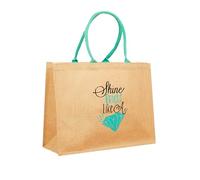 Vapinity Large Printed Jute Hessian Shopping Bag - Shine Bright Like A Diamond | Waterproof Lined Reusable Tote with Cotton Handles | 40 x 33 x 14cm