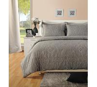 Vapinity Luxury 400 Thread Count Paisley Duvet Cover Set - Cotton Rich Soft & Breathable Bedding with Pillowcases - Dark Grey - Double