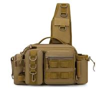 VAPK Fishing Sling Bag Crossbody Bag Fishing Tackle Backpack Box with Rod & Gear Holder, Lightweight Tackle Storage Bags, Outdoor Fishing Shoulder Pack for Fishing, Hiking, Hunting，ICE Fishing(Brown)