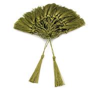 VAPKER 100 Pieces Olive Color 13cm/5-Inch Silky Handmade Soft Tassels Floss Bookmark Tassels with 2-Inch Cord Loop for Jewelry Making, DIY Projects, Bookmarks