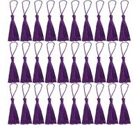 VAPKER 30 Pieces Dark Purple Tassels 13cm/5-Inch Silky Handmade Soft Mini Tassels Floss Bookmark Tassels with 2-Inch Cord Loop for Jewelry Making, DIY Projects, Bookmarks