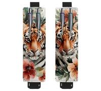 VAPOKF 2 Pieces Adjustable Elastic Band Pen Holder for Notebook, PU Leather Pencil Holder, Pen Sleeve Pouch for Hardcover Journals, Books, Planners, Binders, Tablets - Tigers with Flowers Watercolor