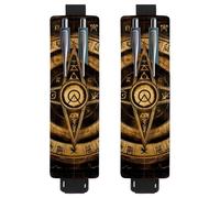 VAPOKF 2 Pieces Adjustable Elastic Band Pen Holder for Notebook, PU Leather Pencil Holder, Pen Sleeve Pouch for Hardcover Journals, Books, Planners, Binders, Tablets - Retro Bill Cipher Wheel Zodiac