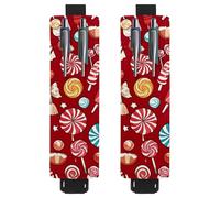 VAPOKF 2 Pieces Adjustable Elastic Band Pen Holder for Notebook, PU Leather Pencil Holder, Pen Sleeve Pouch for Hardcover Journals, Books, Planners, Binders, Tablets - Red Candy Pattern