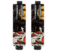 VAPOKF 2 Pieces Adjustable Elastic Band Pen Holder for Notebook, PU Leather Pencil Holder, Pen Sleeve Pouch for Hardcover Journals, Books, Planners, Binders, Tablets - Full Moon Graveyard Dead Tree