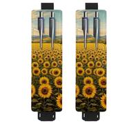 VAPOKF 2 Pieces Adjustable Elastic Band Pen Holder for Notebook, PU Leather Pencil Holder, Pen Sleeve Pouch for Hardcover Journals, Books, Planners, Binders, Tablets - Field of Sunflowers