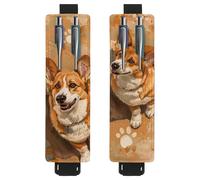VAPOKF 2 Pieces Adjustable Elastic Band Pen Holder for Notebook, PU Leather Pencil Holder, Pen Sleeve Pouch for Hardcover Journals, Books, Planners, Binders, Tablets - Two Corgis and Footprints