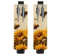 VAPOKF 2 Pieces Adjustable Elastic Band Pen Holder for Notebook, PU Leather Pencil Holder, Pen Sleeve Pouch for Hardcover Journals, Books, Planners, Binders, Tablets - Bees on Sunflowers Field