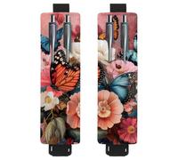 VAPOKF 2 Pieces Adjustable Elastic Band Pen Holder for Notebook, PU Leather Pencil Holder, Pen Sleeve Pouch for Hardcover Journals, Books, Planners, Binders, Tablets - Butterfly Poppy Peony