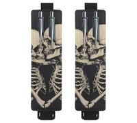VAPOKF 2 Pieces Adjustable Elastic Band Pen Holder for Notebook, PU Leather Pencil Holder, Pen Sleeve Pouch for Hardcover Journals, Books, Planners, Binders, Tablets - Two Hugged Skull Skeleton