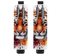 VAPOKF 2 Pieces Adjustable Elastic Band Pen Holder for Notebook, PU Leather Pencil Holder, Pen Sleeve Pouch for Hardcover Journals, Books, Planners, Binders, Tablets - Watercolor Tiger with Flowers