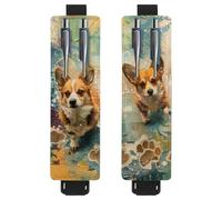 VAPOKF 2 Pieces Adjustable Elastic Band Pen Holder for Notebook, PU Leather Pencil Holder, Pen Sleeve Pouch for Hardcover Journals, Books, Planners, Binders, Tablets - Three Corgis Playing Together
