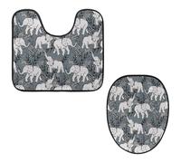 VAPOKF 2 Pieces Pedestal Bathroom Rugs Set, U-Shaped Contour Mat and Toilet Lid Cover, Soft Non-Slip Flannel Bathroom Mat Toilet Seat Cover - Elephant Baby in the Flowers