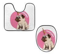 VAPOKF 2 Pieces Pedestal Bathroom Rugs Set, U-Shaped Contour Mat and Toilet Lid Cover, Soft Non-Slip Flannel Bathroom Mat Toilet Seat Cover - Hello Pugicorn Funny Pug Dog