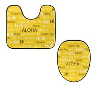VAPOKF 2 Pieces Pedestal Bathroom Rugs Set, U-Shaped Contour Mat and Toilet Lid Cover, Soft Non-Slip Flannel Bathroom Mat Toilet Seat Cover - Hello- Words Differente Languages