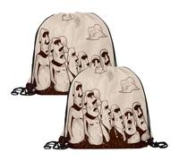 VAPOKF 2PCS Drawstring Bags, PE Gym Bag, Personalised String Swim Trainer Bag for School Gym Sports Travel, Easter Island Moai Statue