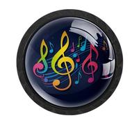 VAPOKF 4 Pack Neon Music Symbols Door Knobs, 35mm Round Black Drawer Knobs for Kitchen Door Cabinet Pulls Kitchen Cupboard Furniture, with 2 Sizes Screws