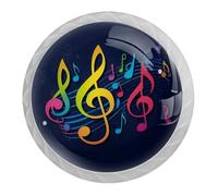 VAPOKF 4 Pack Neon Music Symbols Door Knobs, 35mm Round White Drawer Knobs for Kitchen Door Cabinet Pulls Kitchen Cupboard Furniture, with 2 Sizes Screws