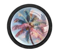 VAPOKF 4 Pack Pastel Palm Tree Door Knobs, 35mm Round Black Drawer Knobs for Kitchen Door Cabinet Pulls Kitchen Cupboard Furniture, with 2 Sizes Screws