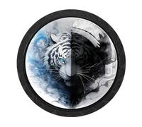 VAPOKF 4 Pcs Black White Tiger Cupboard Knobs and Handles - 35mm Round Black Pull Handle for Wardrobe Furniture Hardware - Two Sizes of Screws Included