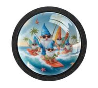 VAPOKF 4 Pcs Cute Surfing Gnomes Cabinet Knobs,35mm Round Black Dresser Drawer Knobs, Single Hole Cupboard Door Handles, Door Knob and Handles, for Cupboard, Home Decorating, Wardrobe