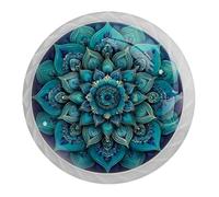 VAPOKF 4 PCS Green Mandala Cabinet Knobs with 2 Sizes Screws, 35mm White Round Drawer Handles Cupboards Door Knobs for Kitchen and Dresser Drawers, Office, Bathroom Cabinet