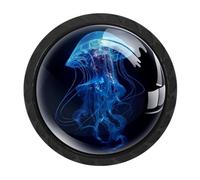 VAPOKF 4 Pcs Jellyfish Cabinet Knobs,35mm Round Black Dresser Drawer Knobs, Single Hole Cupboard Door Handles, Door Knob and Handles, for Cupboard, Home Decorating, Wardrobe