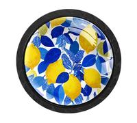 VAPOKF 4 PCS Lemon Pattern Cabinet Knobs with 2 Sizes Screws, 35mm Black Round Drawer Handles Cupboards Door Knobs for Kitchen and Dresser Drawers, Office, Bathroom Cabinet