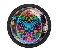 VAPOKF 4 Pcs Neon Butterfly Egg Cabinet Knobs,35mm Round Black Dresser Drawer Knobs, Single Hole Cupboard Door Handles, Door Knob and Handles, for Cupboard, Home Decorating, Wardrobe