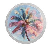 VAPOKF 4 PCS Pastel Palm Tree Cabinet Knobs with 2 Sizes Screws, 35mm White Round Drawer Handles Cupboards Door Knobs for Kitchen and Dresser Drawers, Office, Bathroom Cabinet
